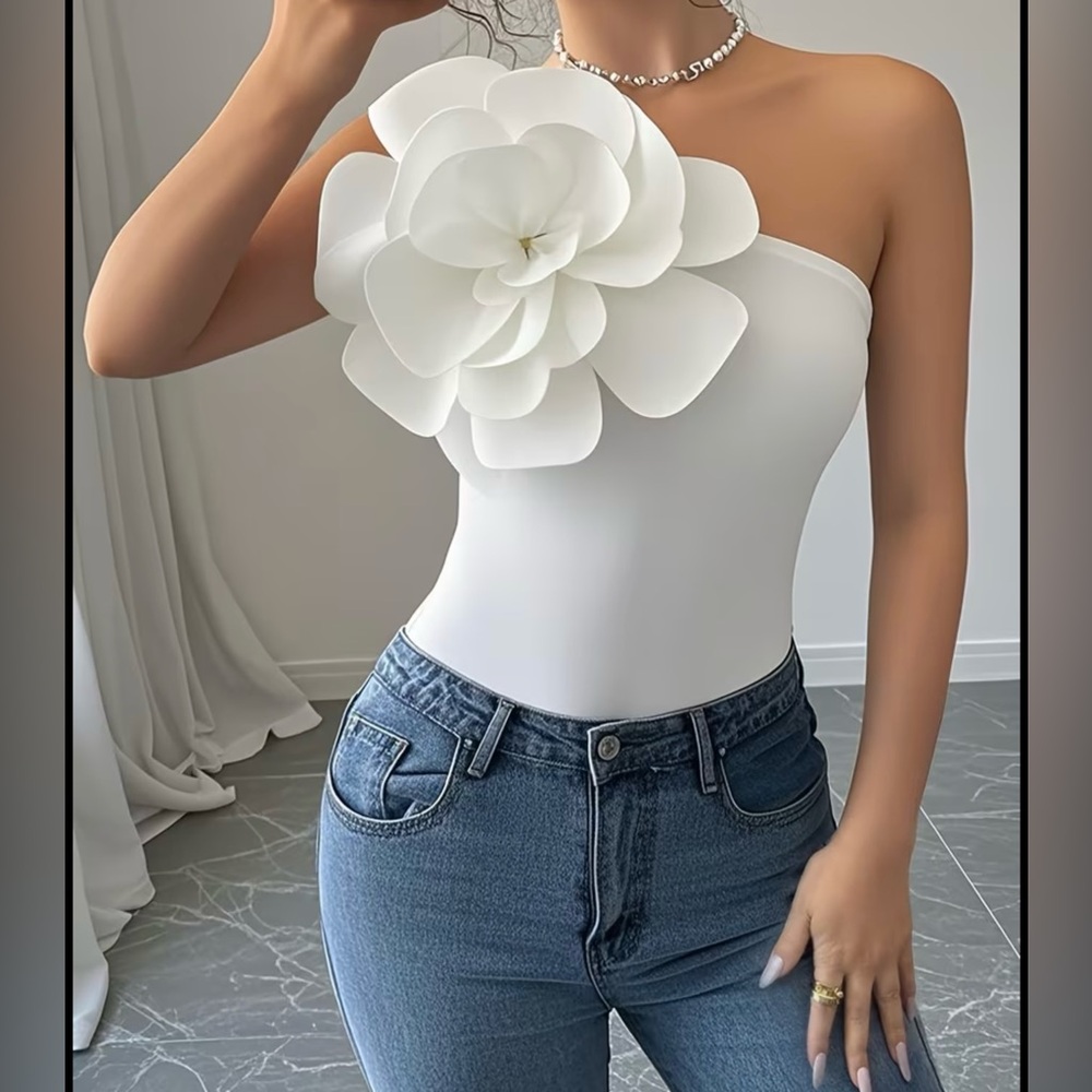 White One-Shoulder Floral Women’s Top